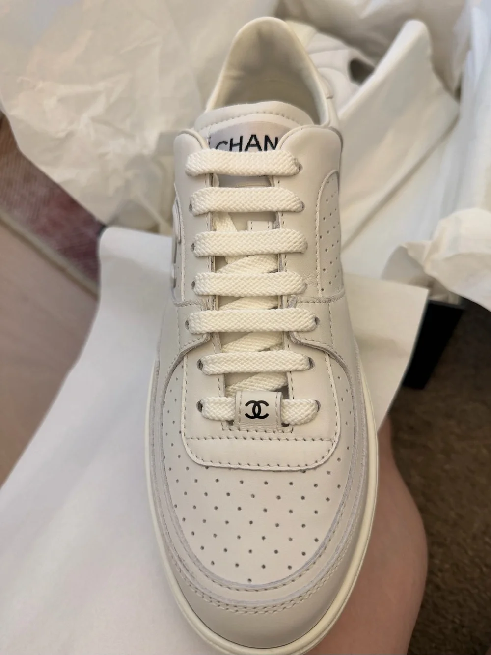 CHANEL Women’s Leather Low-Top Sneakers with CC Logo